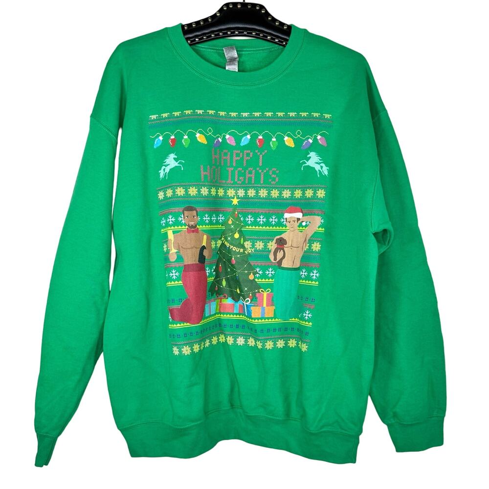 Gildan Happy Holigays Christmas Sweatshirt Large NWOT LGBTQ